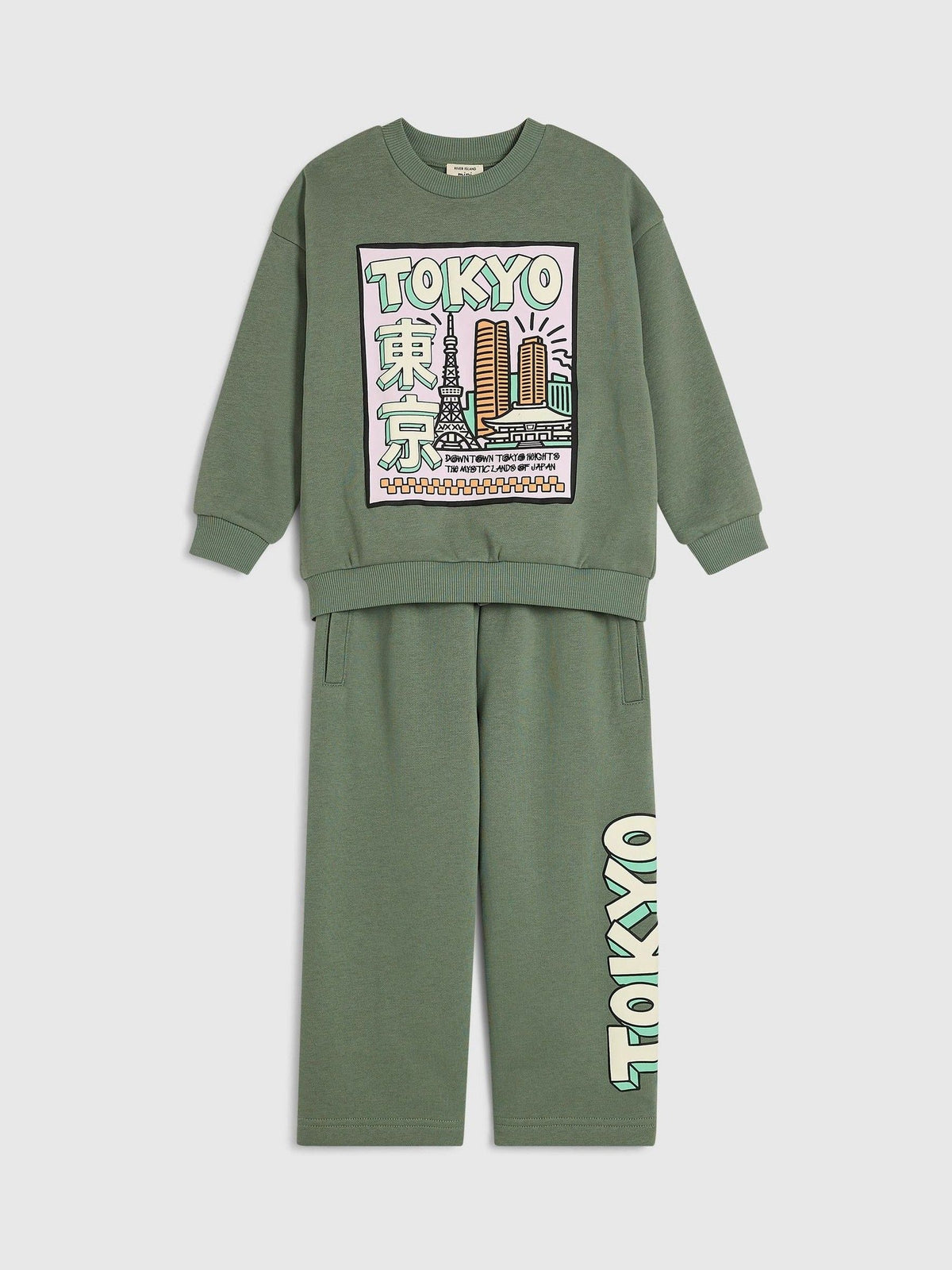 River Island Green Tokyo Cartoon Sweatshirt & Joggers Set - image 3