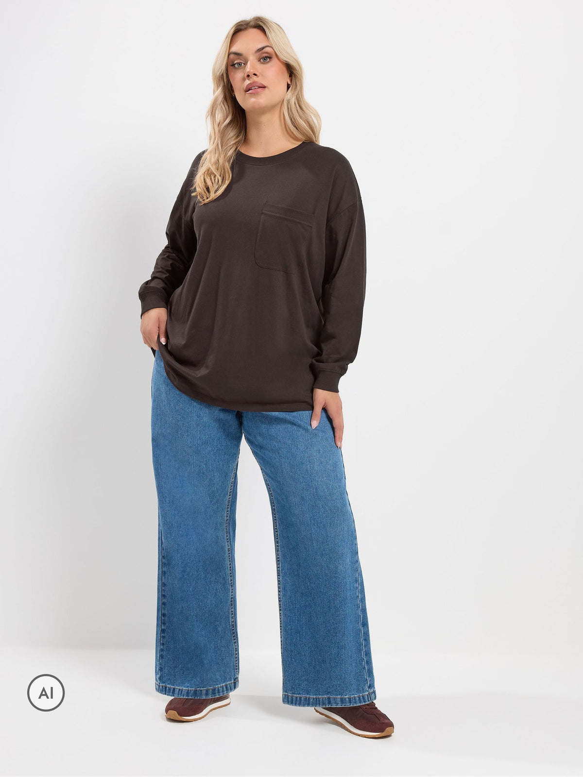 Yours Curve Brown Long Sleeve Pocket Top - image 2