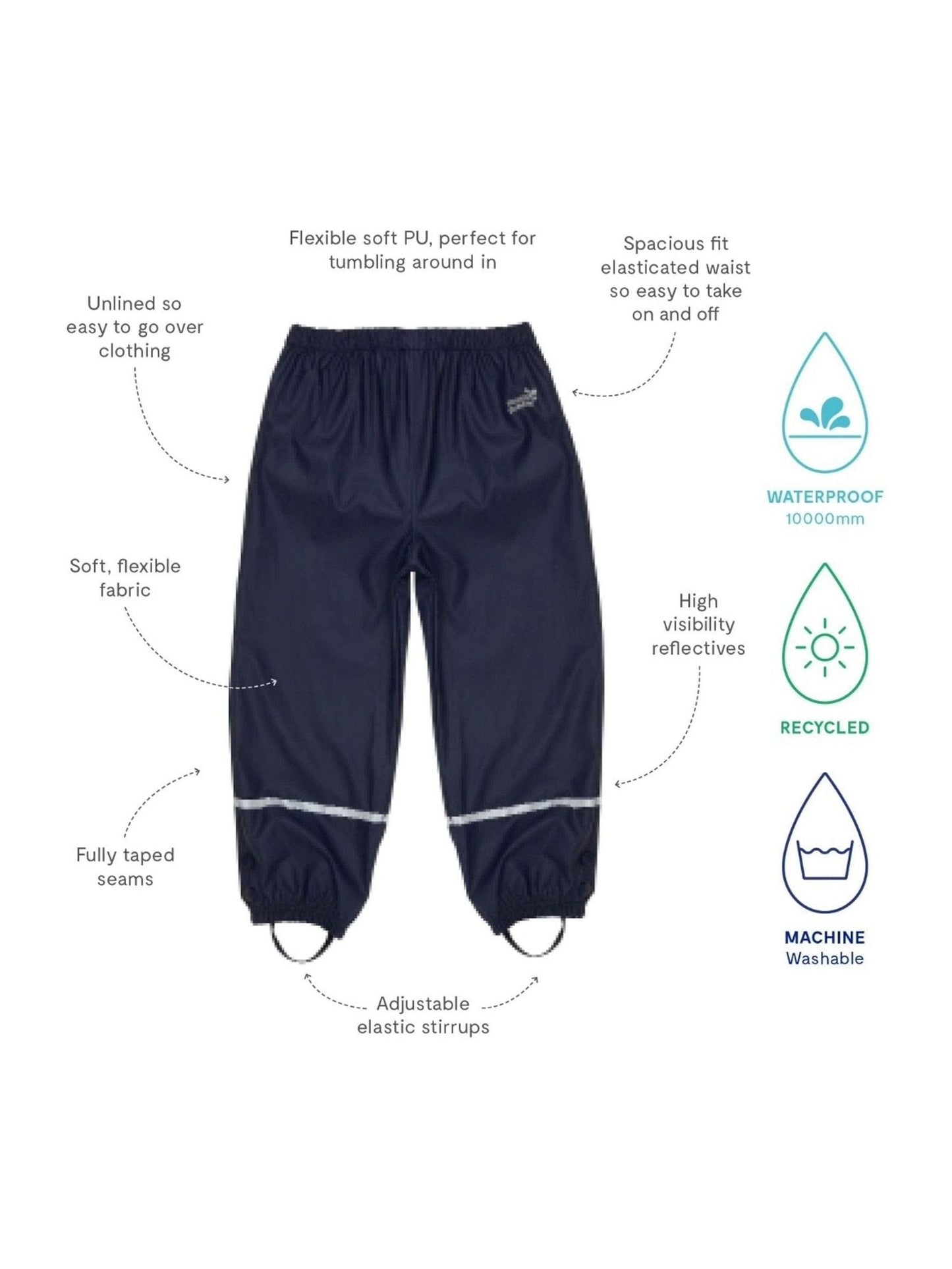 Muddy Puddles Navy Blue Rainy Day Waterproof Over Trousers image 3