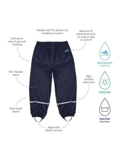 Muddy Puddles Navy Blue Rainy Day Waterproof Over Trousers image 3