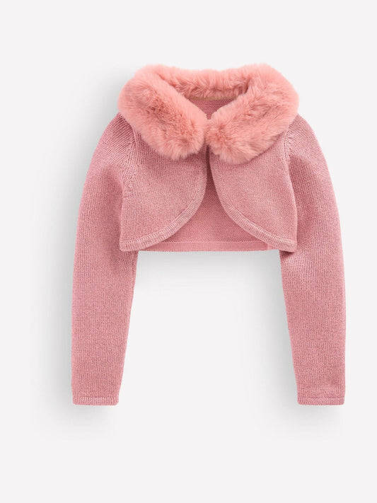 Boden Pink Faux Fur Trim Cropped Cardigan - image 1