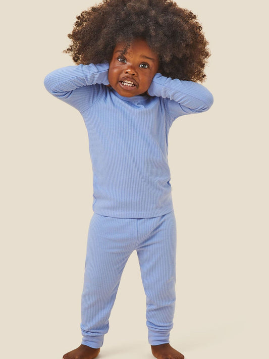 MORI Blue Supersoft Ribbed Pyjamas Set - image 1