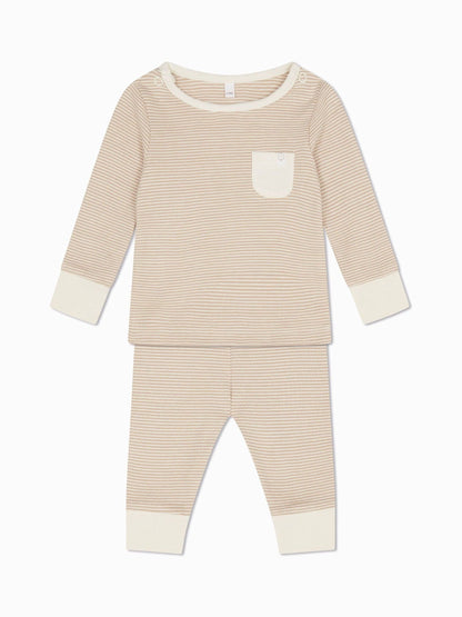 MORI Natural Oatmeal Stripe Supersoft Pyjamas Set - image 1
