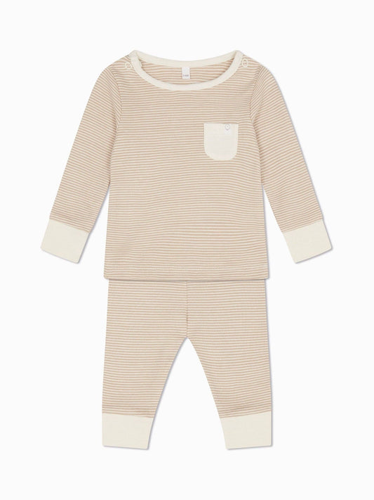MORI Natural Oatmeal Stripe Supersoft Pyjamas Set - image 1