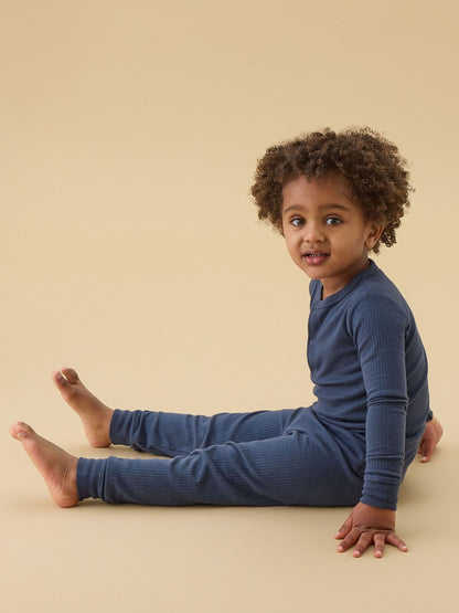 MORI Navy Blue Supersoft Ribbed Pyjamas Set - image 1