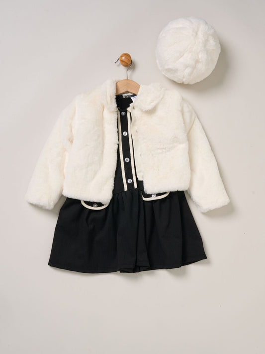 Miss White Fur Jacket and Dress Outfit Set - image 1