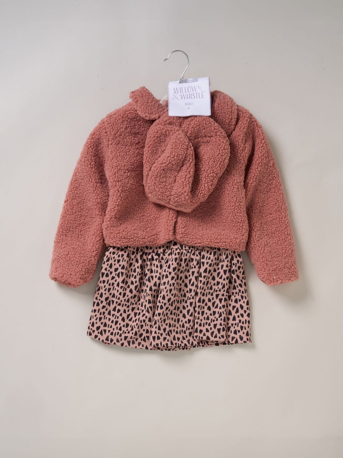 Miss Pink Faux Fur Jacket and Leopard Print Dress Set 3 Piece with Beret - image 6