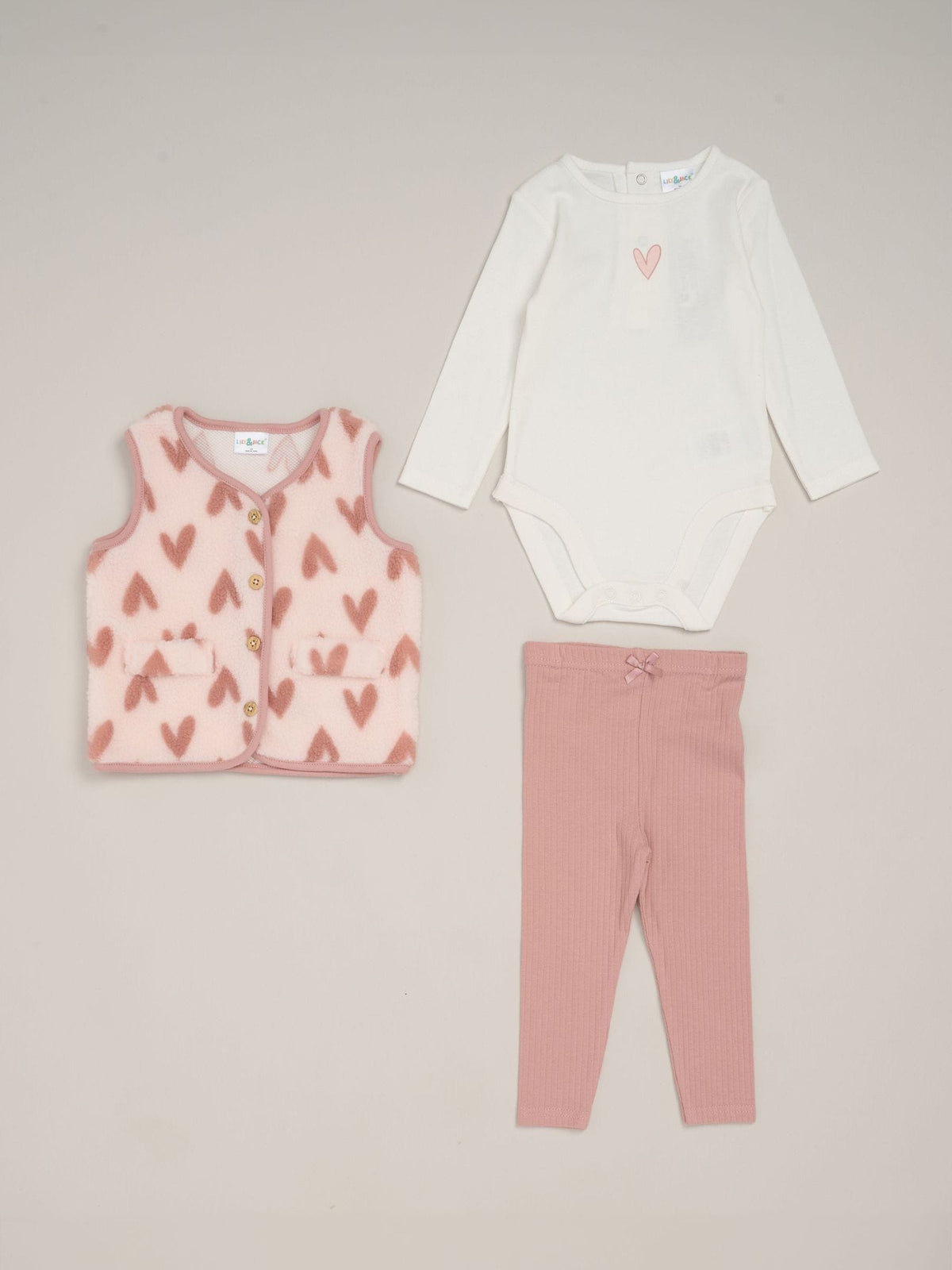 Miss Pink Bodysuit, Borg Gilet and Flared Legging Set 3 Piece - image 1