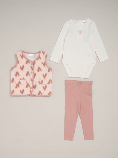 Miss Pink Bodysuit, Borg Gilet and Flared Legging Set 3 Piece - image 1