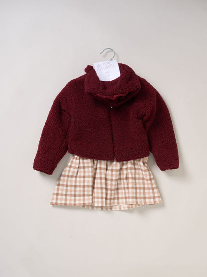 Miss Red Faux Fur Jacket and Check Dress Set 3 Piece with Beret - image 2
