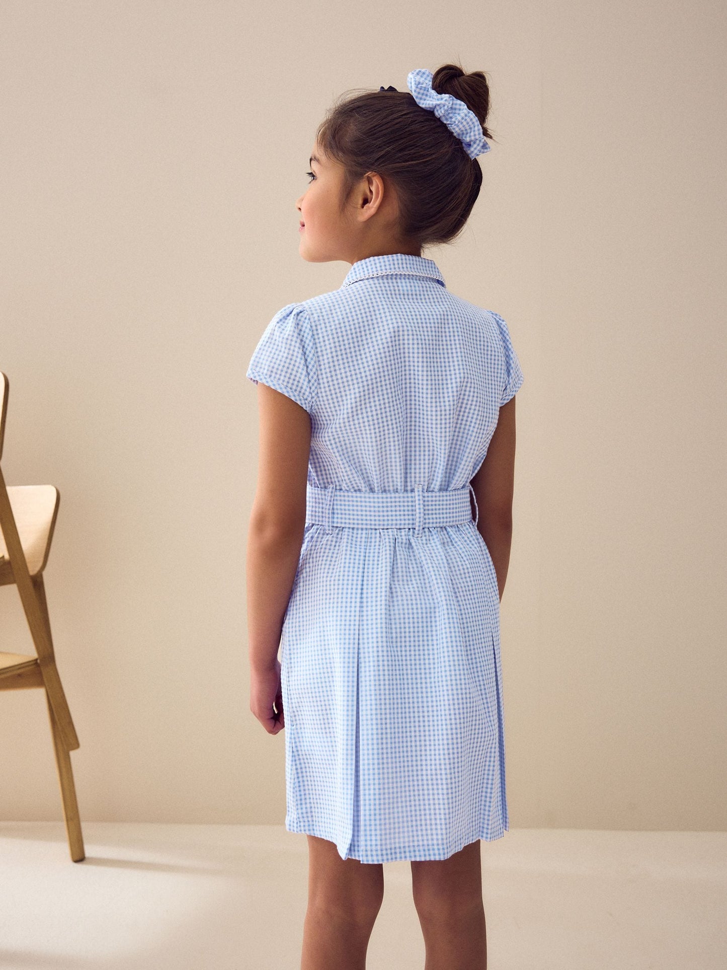 Blue Gingham Cotton Rich Belted School Dress with Scrunchie (3-14yrs) image 4