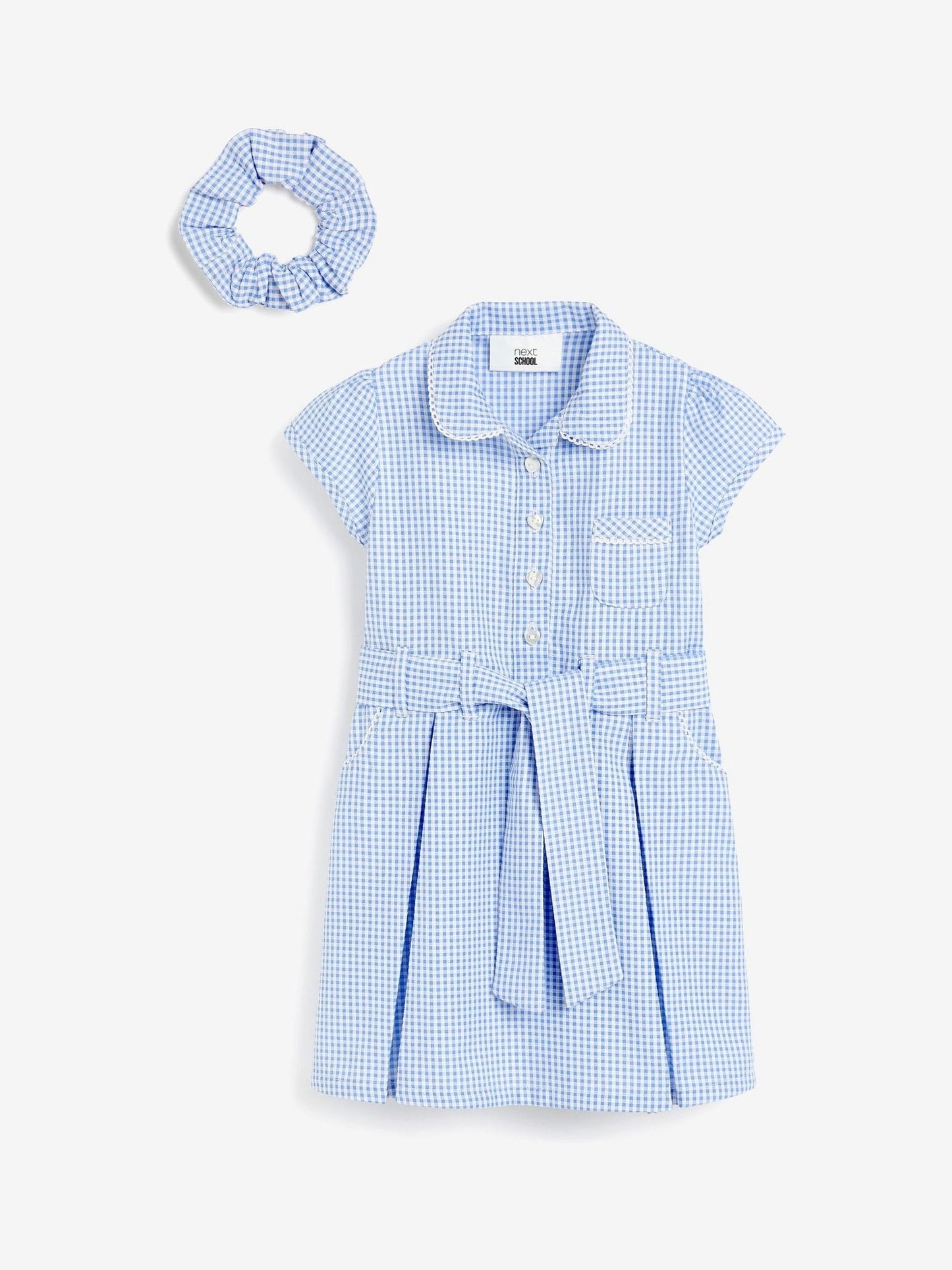 Blue Gingham Cotton Rich Belted School Dress with Scrunchie (3-14yrs) image 7