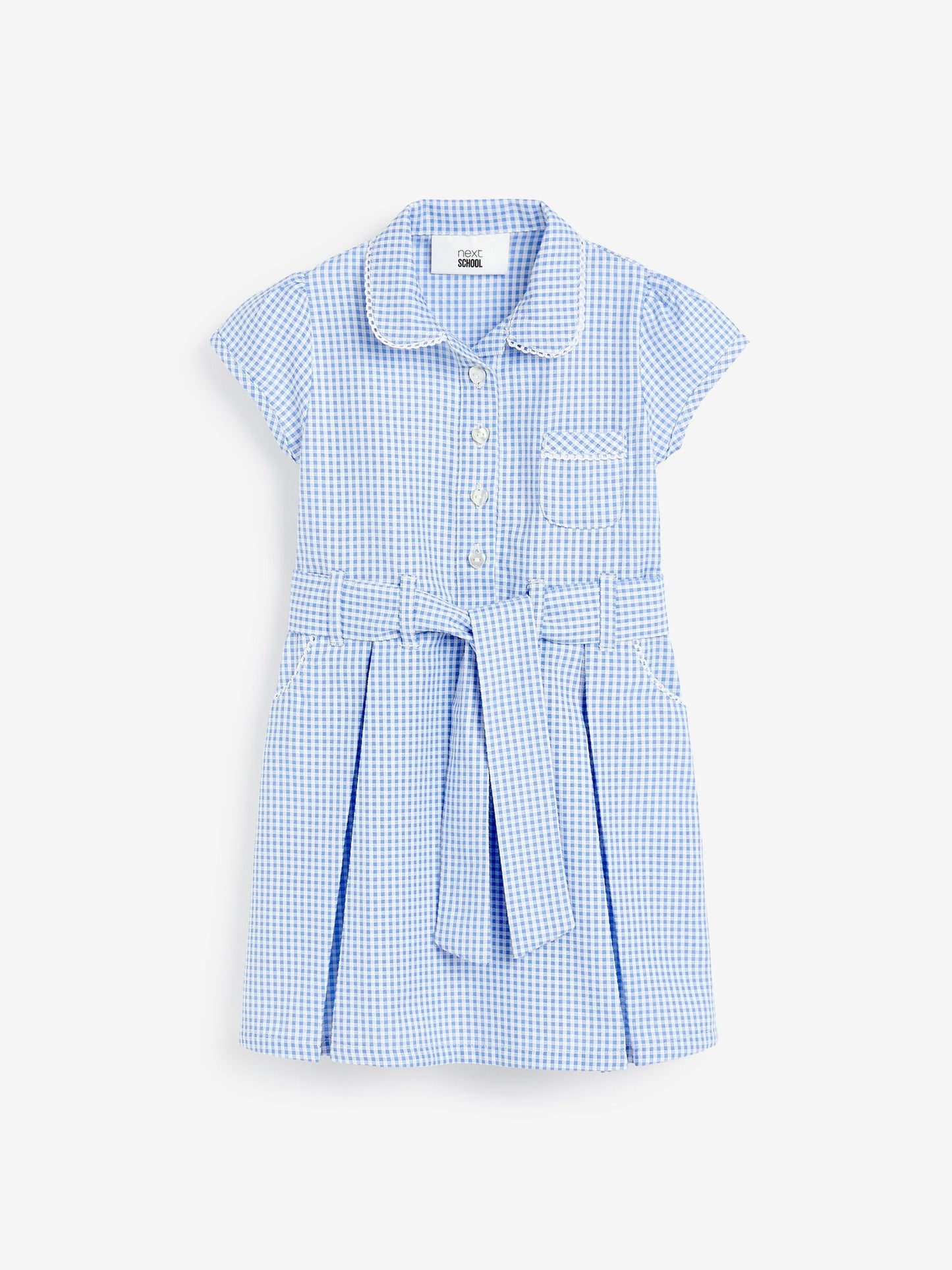 Blue Gingham Cotton Rich Belted School Dress with Scrunchie (3-14yrs) image 8