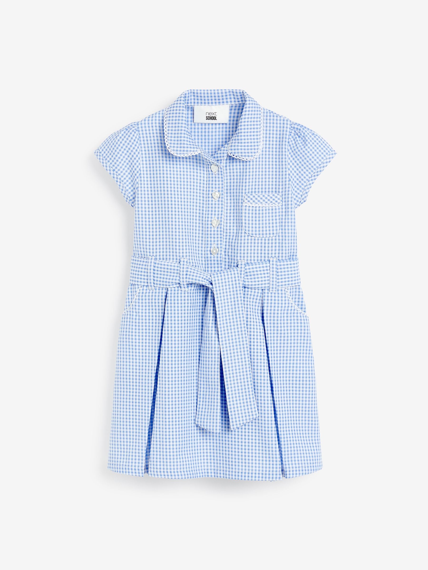 Blue Gingham Cotton Rich Belted School Dress with Scrunchie (3-14yrs) image 8