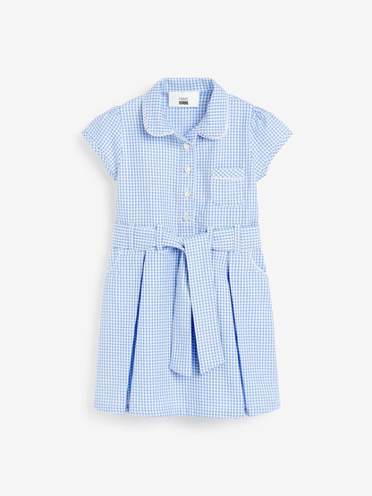 Blue Gingham Cotton Rich Belted School Dress with Scrunchie (3-14yrs) image 8