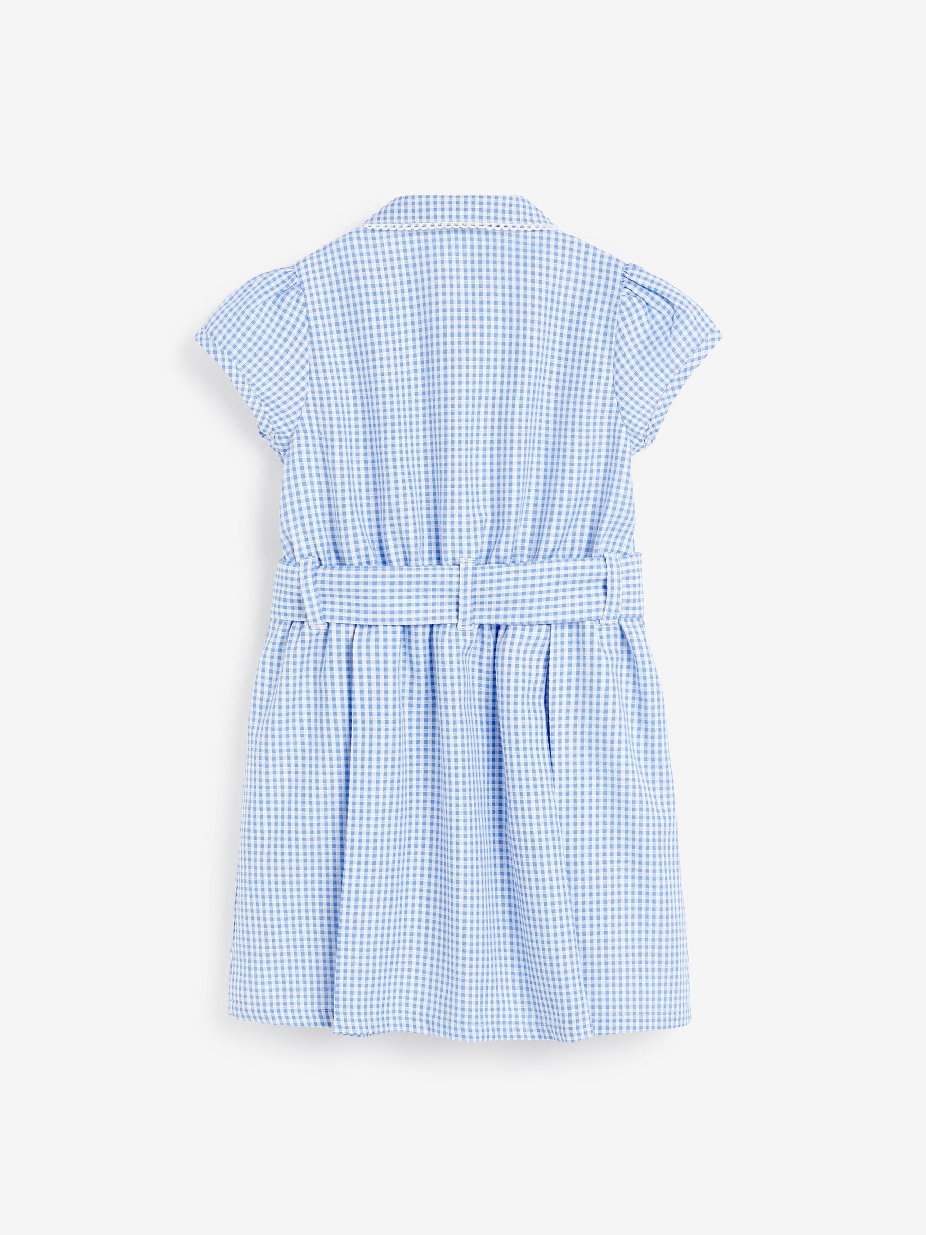 Blue Gingham Cotton Rich Belted School Dress with Scrunchie (3-14yrs) image 9
