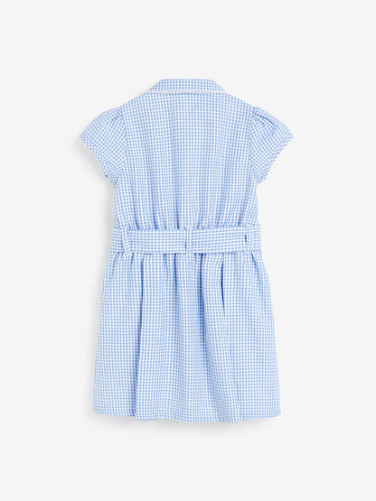 Blue Gingham Cotton Rich Belted School Dress with Scrunchie (3-14yrs) image 9
