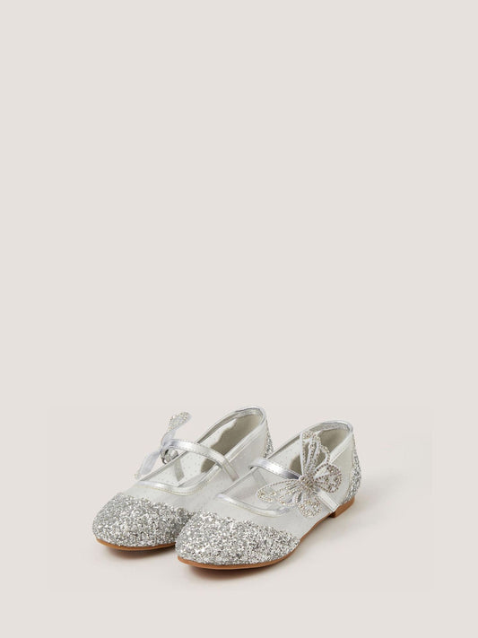 Monsoon Silver Butterfly Glitter Ballet Flats - image 1