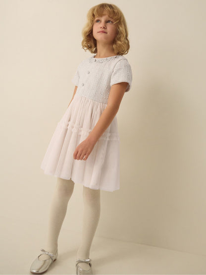 Monsoon Cream Embellished Tweed Mesh Dress - image 1