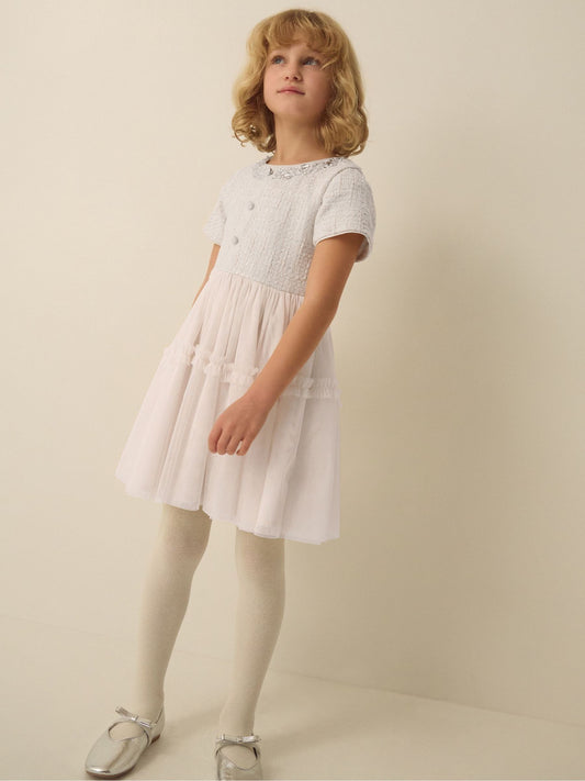 Monsoon Cream Embellished Tweed Mesh Dress - image 1