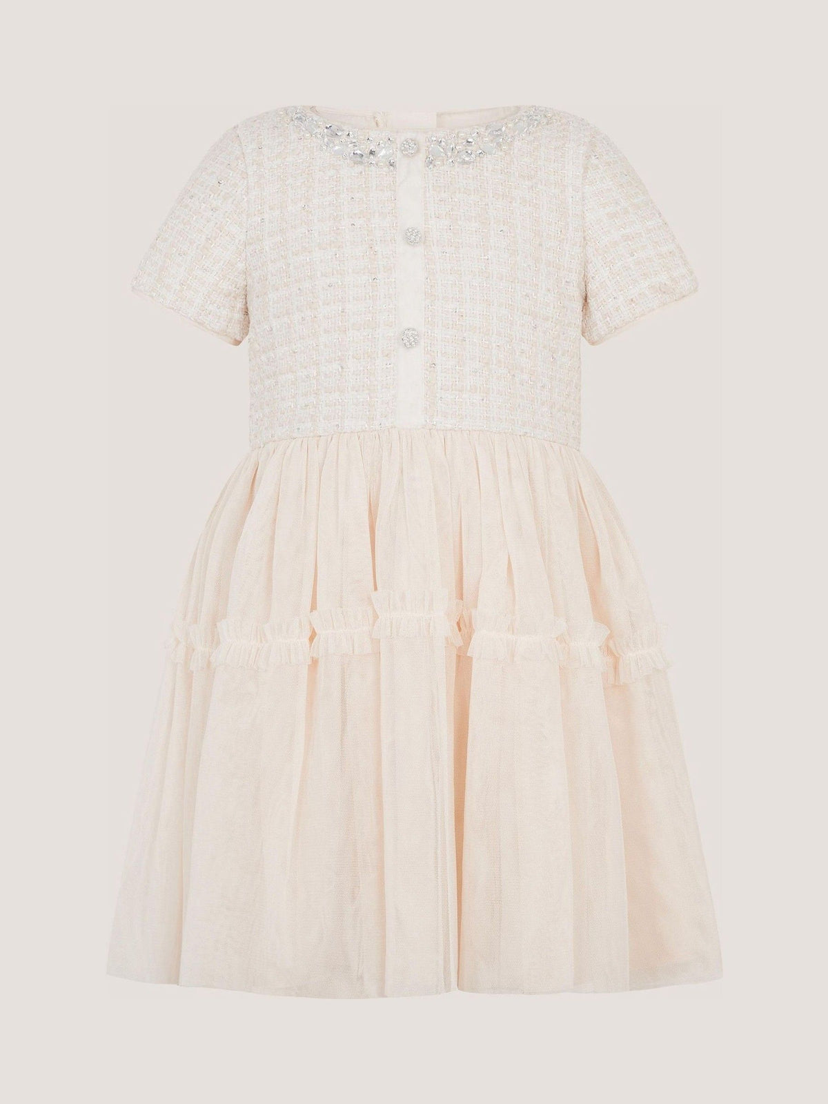 Monsoon Cream Embellished Tweed Mesh Dress - image 2