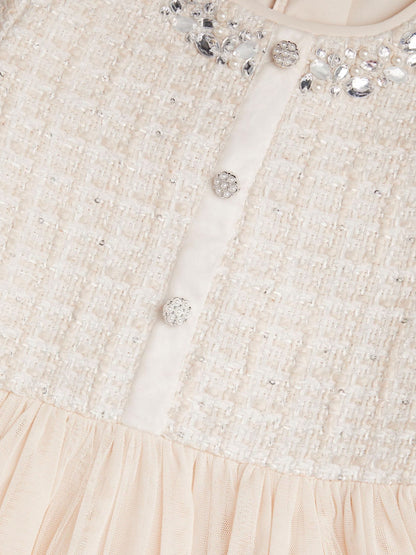 Monsoon Cream Embellished Tweed Mesh Dress - image 3