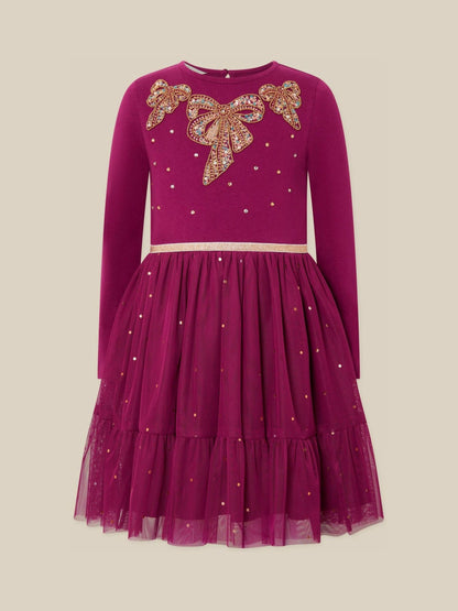 Monsoon Pink Bow Embellished Long Sleeve Disco Dress - image 2