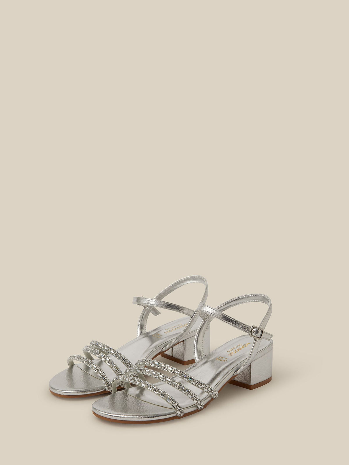 Monsoon Silver Embellished Strap Metallic Heels - image 1