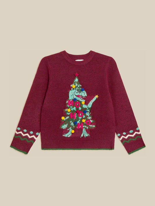 Monsoon Red Dino Christmas Tree Crew Neck Jumper - image 1