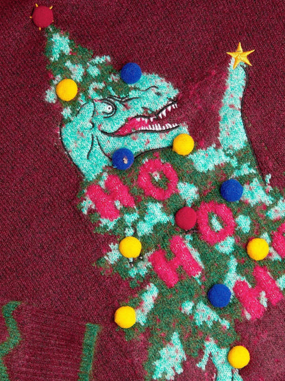 Monsoon Red Dino Christmas Tree Crew Neck Jumper - image 2