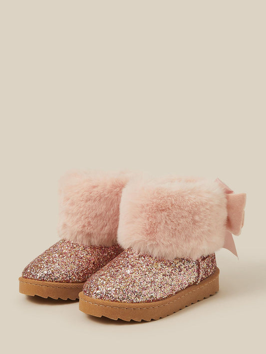 Monsoon Pink Bow Fluffy Glitter Boots - image 1