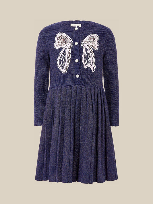 Monsoon Blue Embellished Bow Knitted Dress - image 1