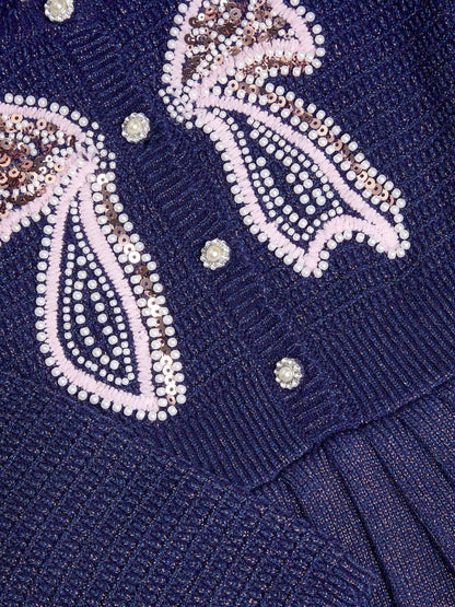 Monsoon Blue Embellished Bow Knitted Dress - image 2