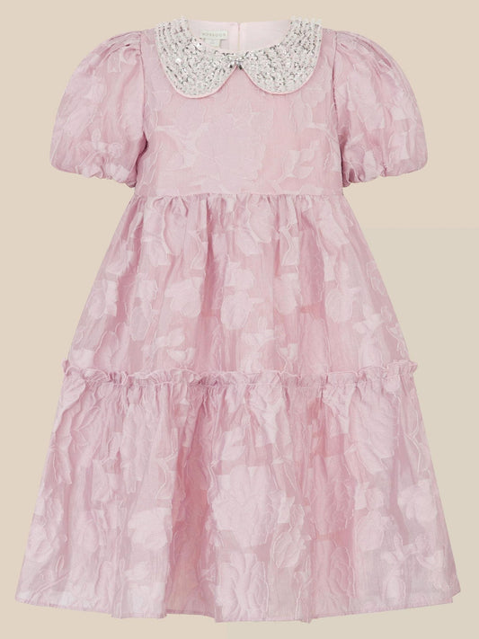 Monsoon Pink Saffron Sequin Collar Floral Jacquard Party Dress - image 1