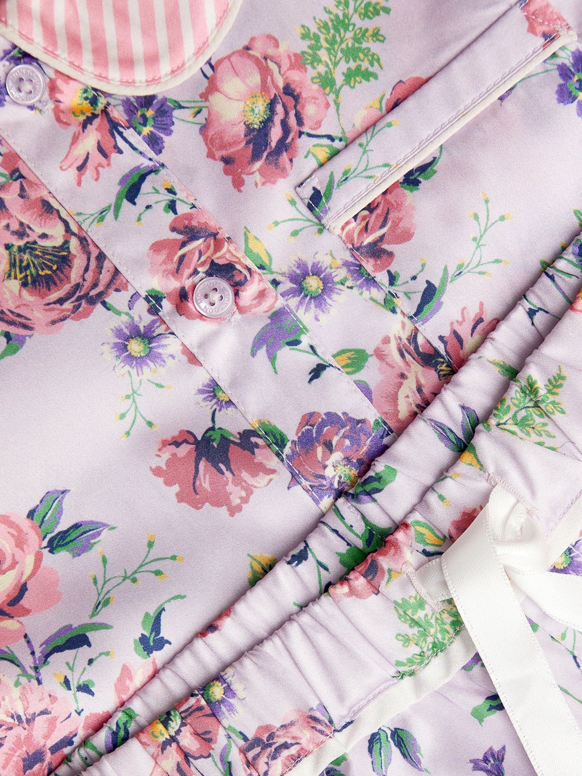Monsoon Purple Floral Stripe Satin Long Pyjamas Set - image 2