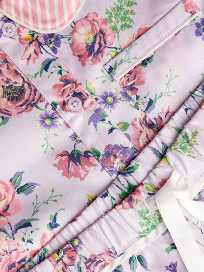 Monsoon Purple Floral Stripe Satin Long Pyjamas Set - image 2