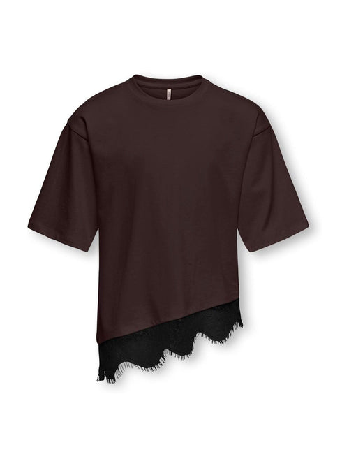Dsiney Kidz - ONLY KIDS Brown Short Sleeved Assymetric Lace T-Shirt image 1