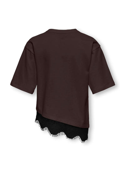 Dsiney Kidz - ONLY KIDS Brown Short Sleeved Assymetric Lace T-Shirt image 2