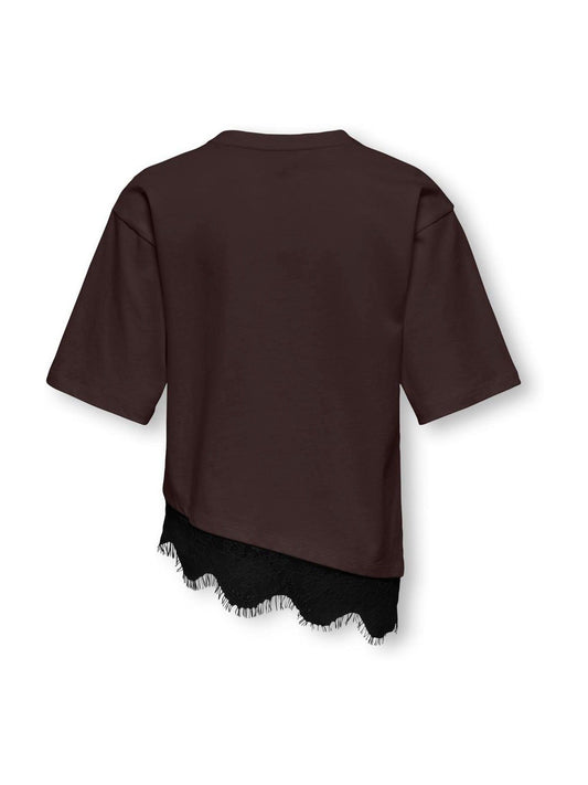 Dsiney Kidz - ONLY KIDS Brown Short Sleeved Assymetric Lace T-Shirt image 2