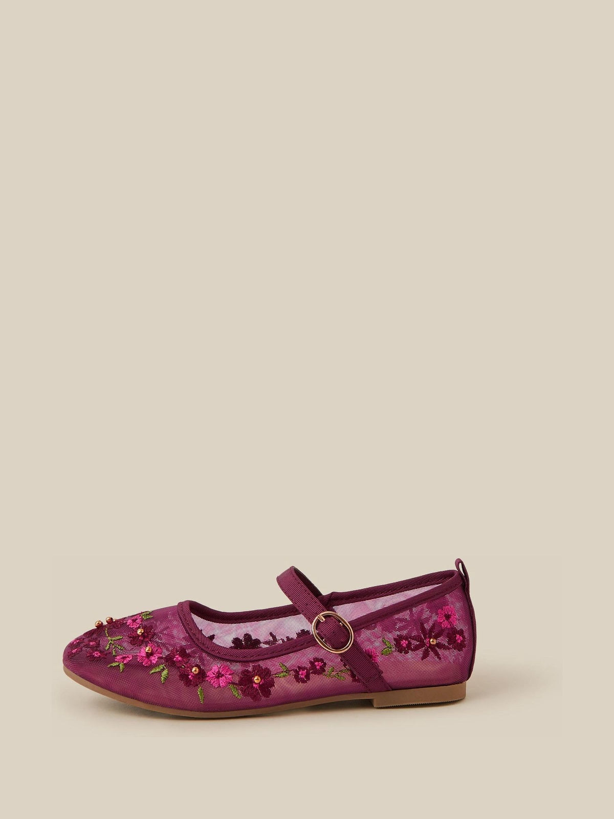 Monsoon Red Floral Embroidered Mesh Mary Jane Ballet Flats - image 2
