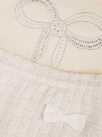 Monsoon Cream Embellished Bow Top & Tweed Skort Set - image 2