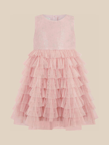 Monsoon Pink Sequin Ruffle Party Dress - image 1