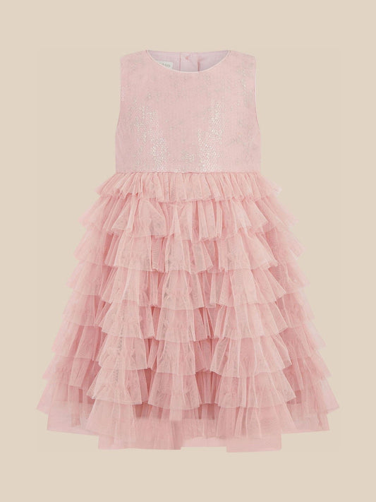 Monsoon Pink Sequin Ruffle Party Dress - image 1
