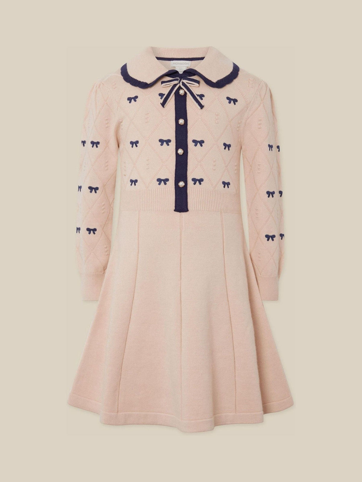 Monsoon Brown Bow Embroidered Collar Knitted Dress - image 2