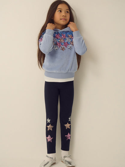 Monsoon Blue Star Sequin Hoodie & Leggings Set - image 1