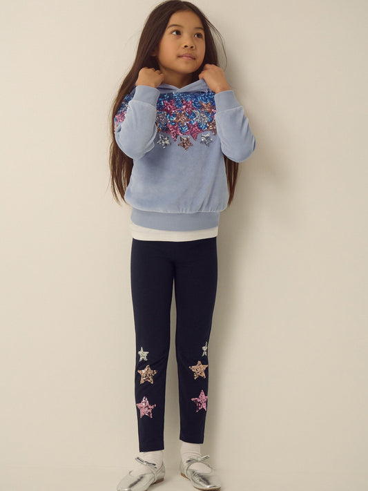 Monsoon Blue Star Sequin Hoodie & Leggings Set - image 1