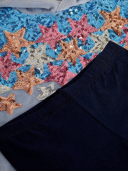Monsoon Blue Star Sequin Hoodie & Leggings Set - image 3