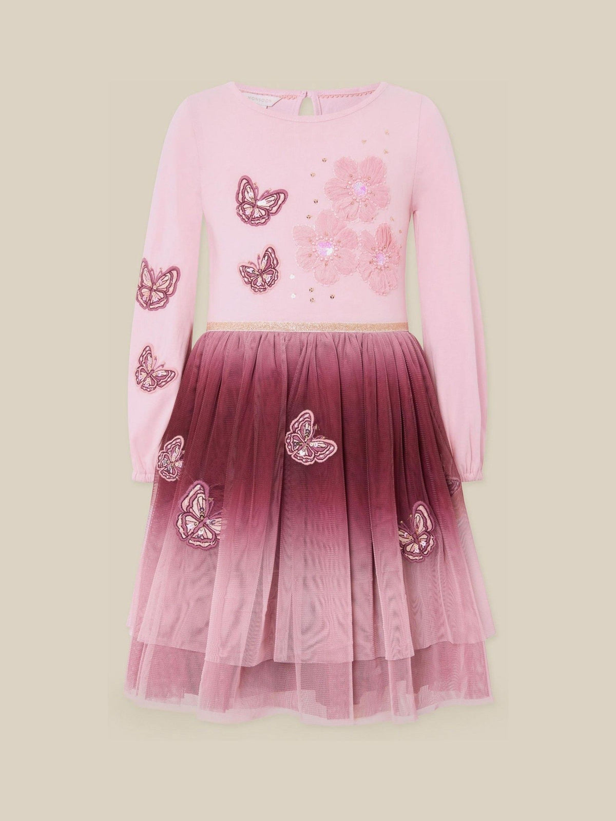 Monsoon Pink Butterfly Appliqué Ombré Mesh Disco Dress - image 2