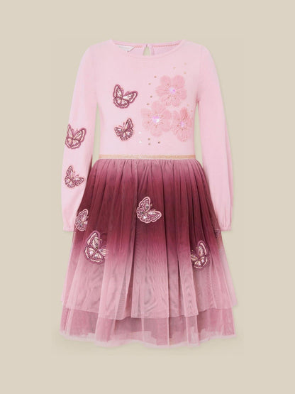 Monsoon Pink Butterfly Appliqué Ombré Mesh Disco Dress - image 2