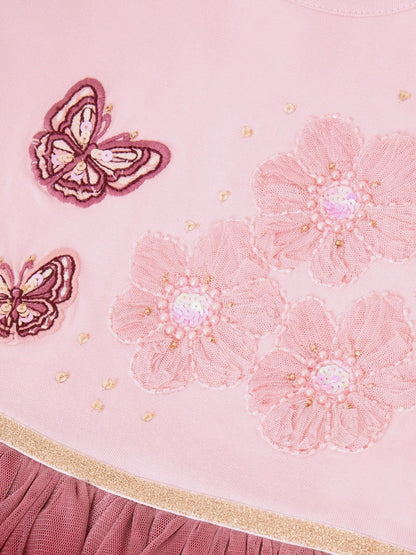 Monsoon Pink Butterfly Appliqué Ombré Mesh Disco Dress - image 3